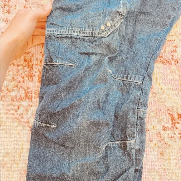 Marc Ecko, Men Vintage Dark Blue Cargo Denim Pants with Utility Pockets - Picture 5 of 6